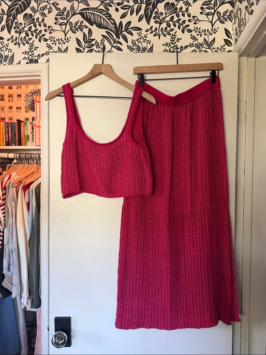 Free People Dresses & Skirts - Free People Hot Pink Knit Maxi Skirt & Crop Tank Set
